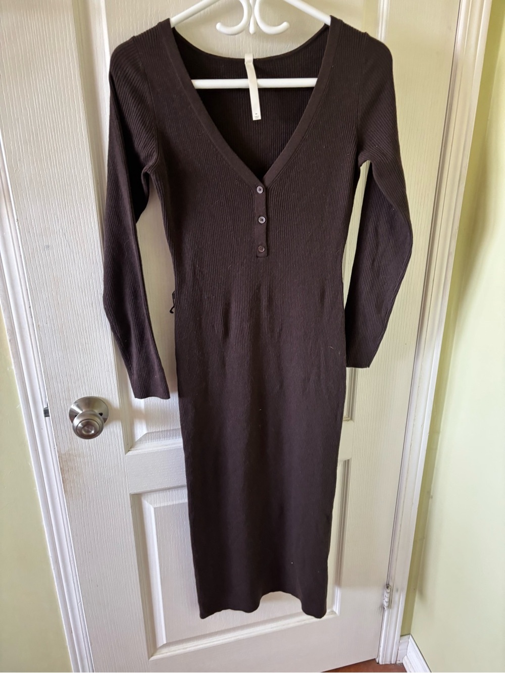 Babaton Henley Long Sleeve V-Neck Knit Dress in Dark Brown